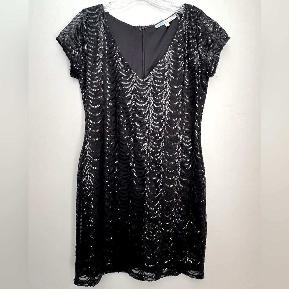 Black Sequined Short Sleeve Dress Juniors Large